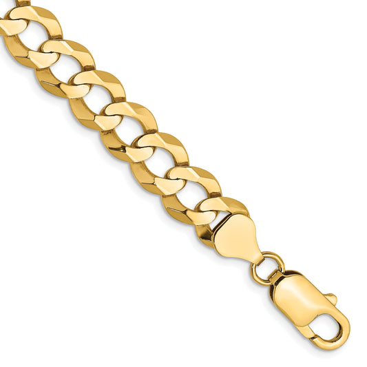 14K Yellow Gold 9 Inch 8.3mm Lightweight Flat Cuban With Lobster Clasp Chain Bracelet