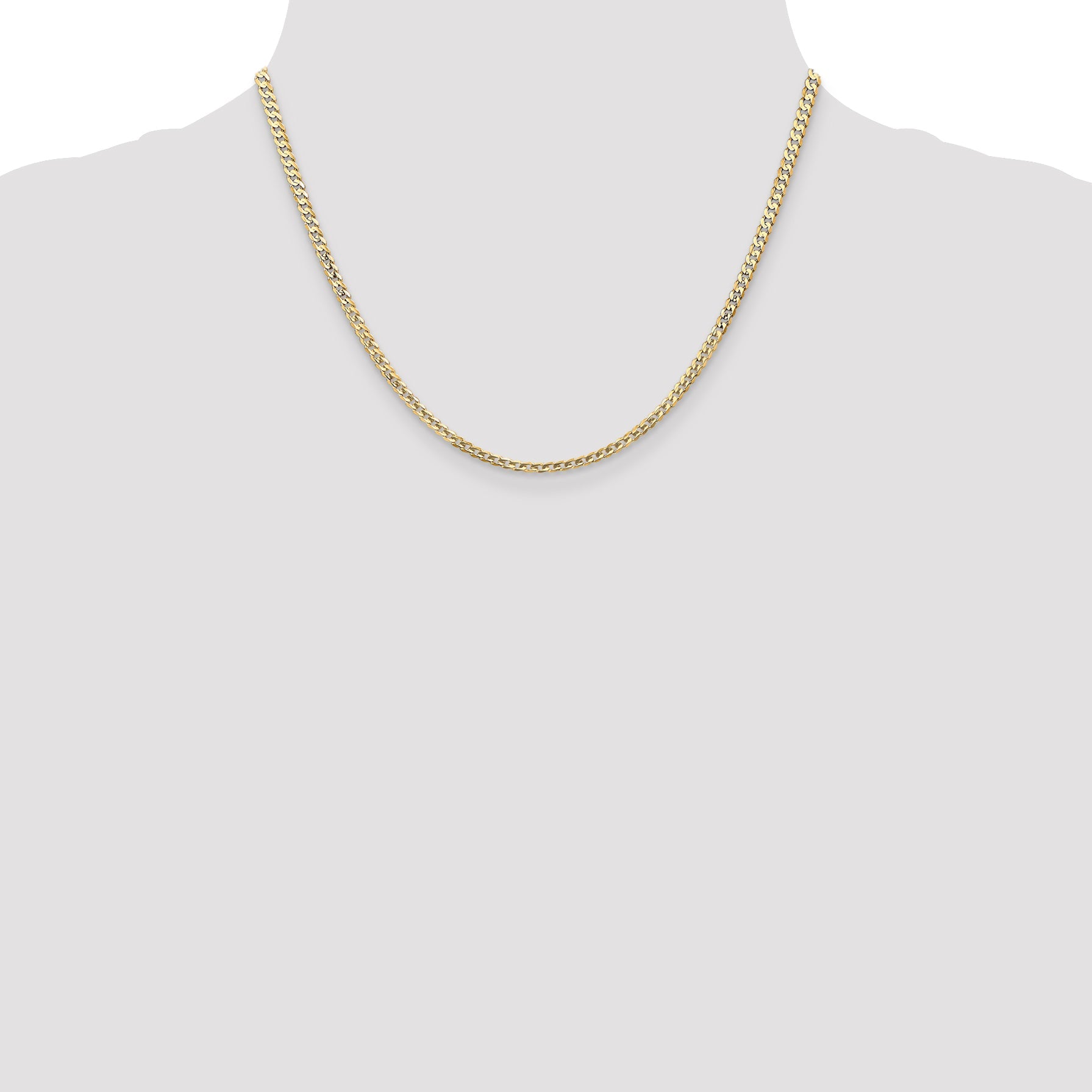 14K Yellow Gold 18 Inch 3mm Open Concave Curb With Lobster Clasp Chain Necklace