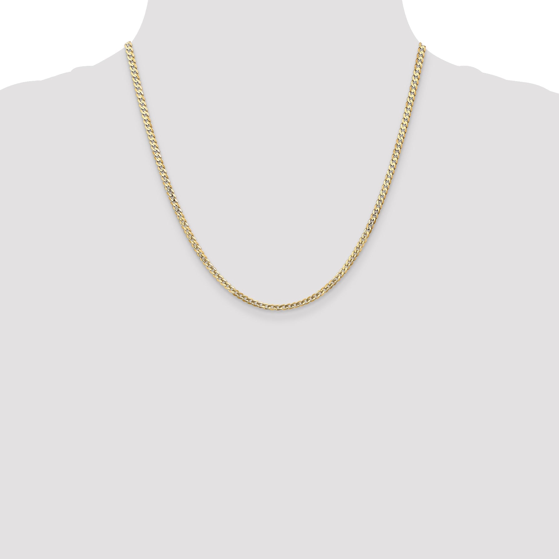14K Yellow Gold 20 Inch 3mm Open Concave Curb With Lobster Clasp Chain Necklace