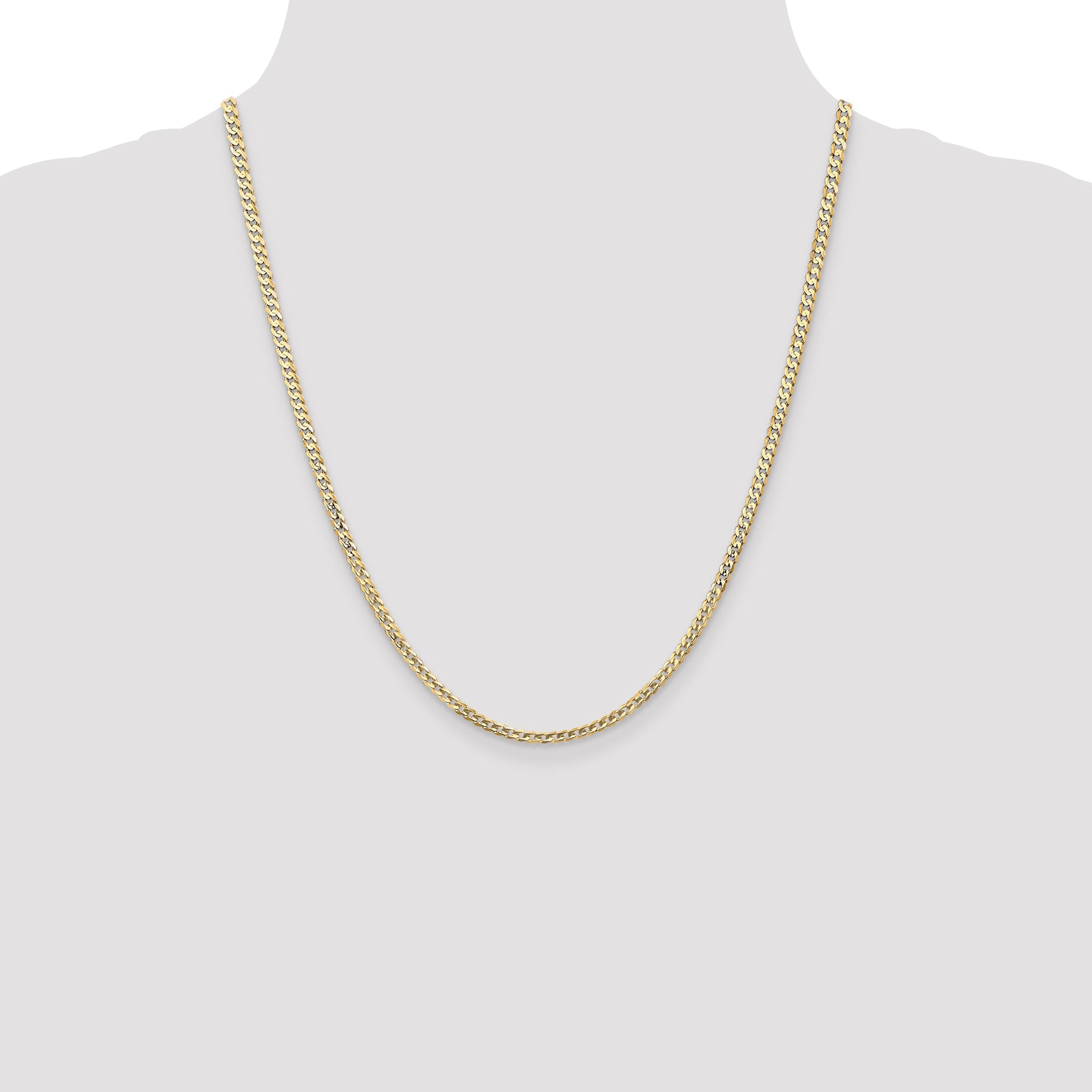 14K Yellow Gold 22 Inch 3mm Open Concave Curb With Lobster Clasp Chain Necklace