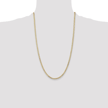 14K Yellow Gold 26 Inch 3mm Open Concave Curb With Lobster Clasp Chain Necklace