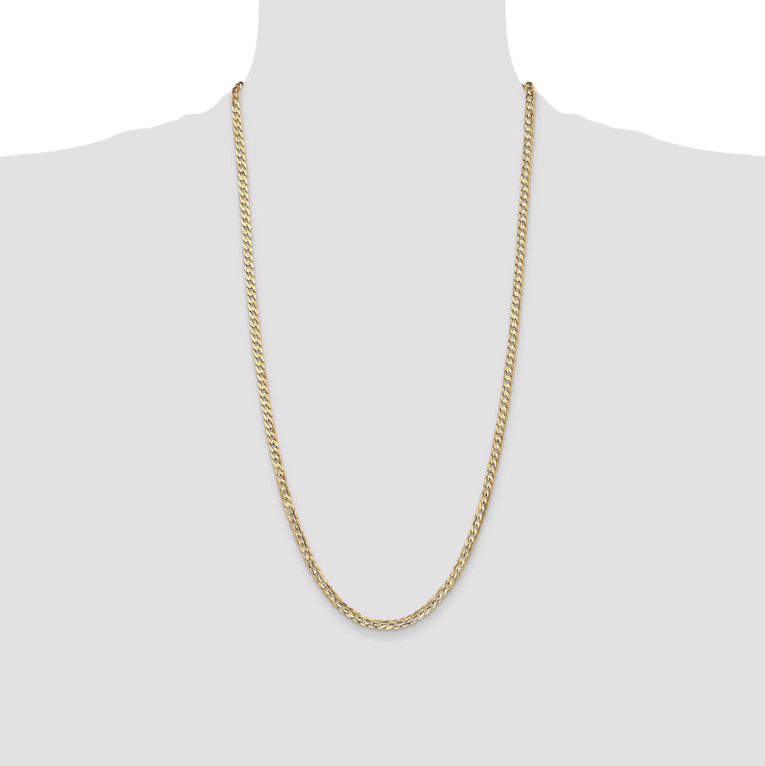14K Yellow Gold 28 Inch 3.8mm Open Concave Curb With Lobster Clasp Chain Necklace