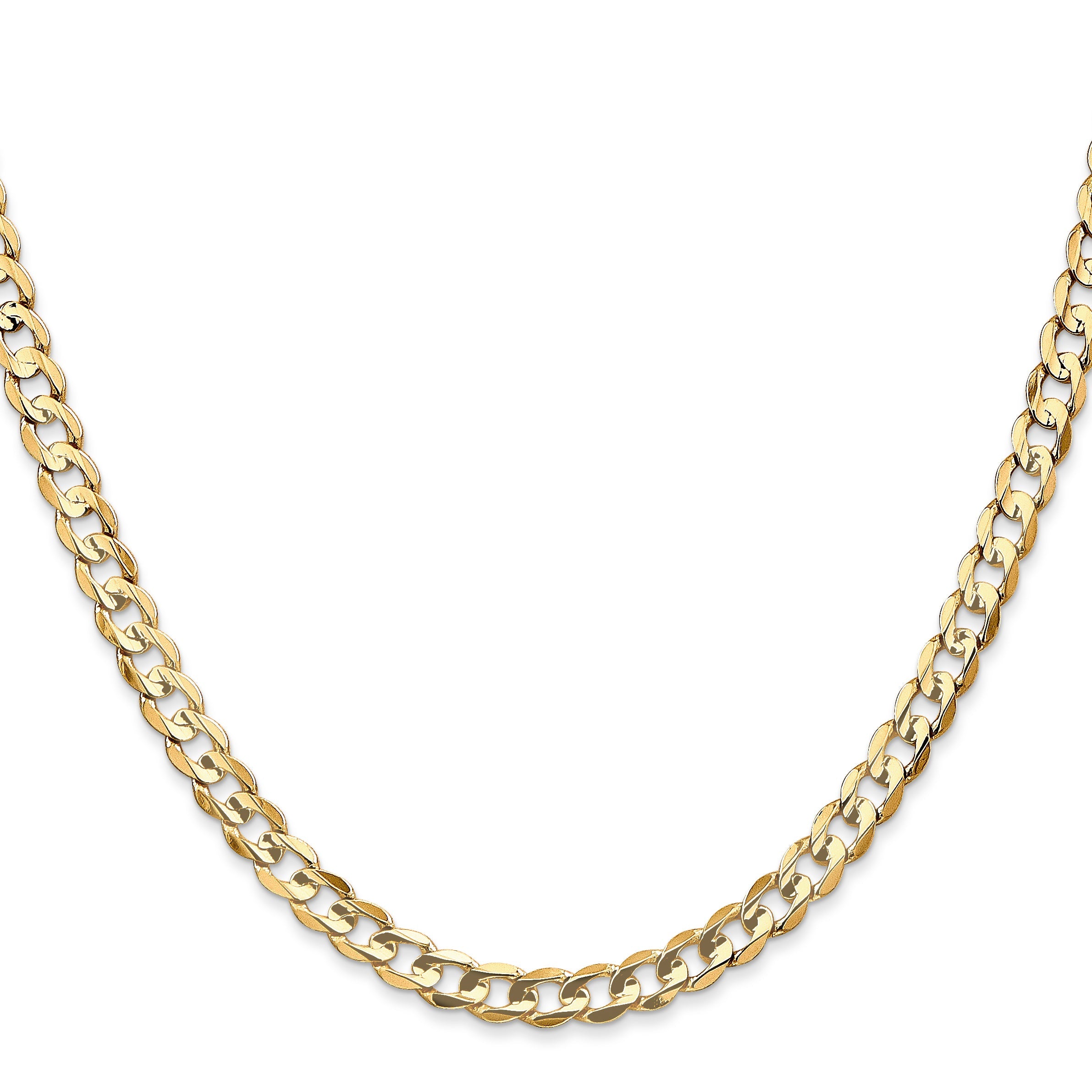 14K Yellow Gold 18 Inch 4.5mm Open Concave Curb With Lobster Clasp Chain Necklace