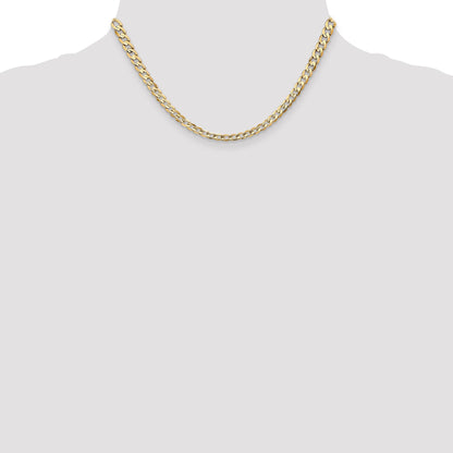 14K Yellow Gold 16 Inch 4.5mm Open Concave Curb With Lobster Clasp Chain Necklace