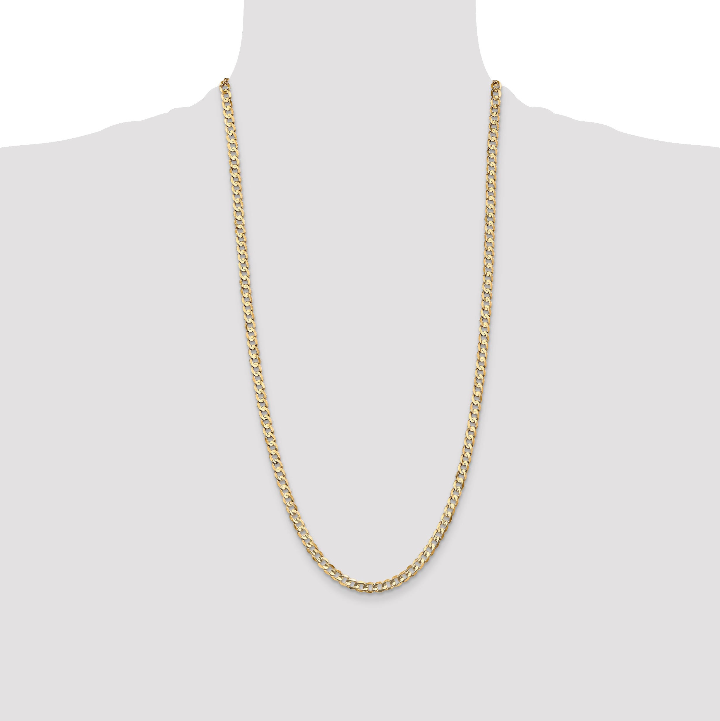 14K Yellow Gold 28 Inch 4.5mm Open Concave Curb With Lobster Clasp Chain Necklace