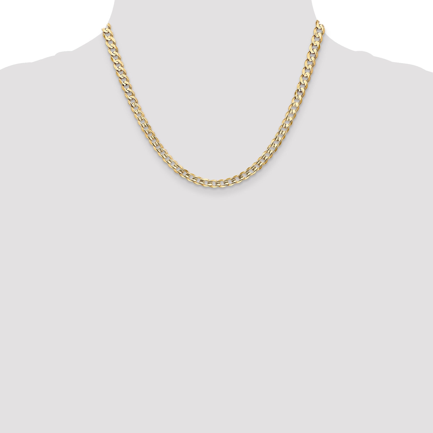 14K Yellow Gold 18 Inch 5.25mm Open Concave Curb With Lobster Clasp Chain Necklace