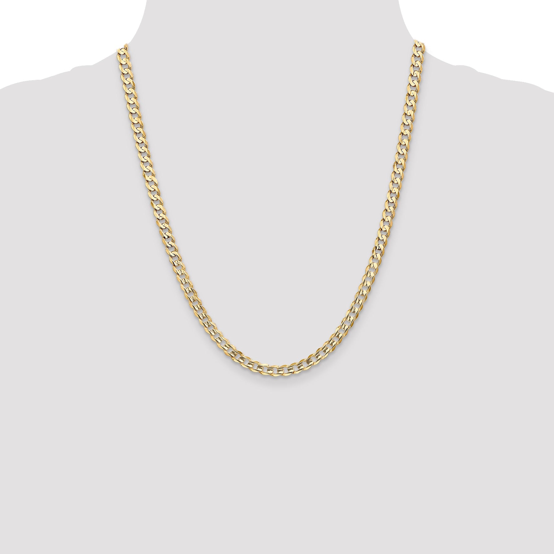 14K Yellow Gold 22 Inch 5.25mm Open Concave Curb With Lobster Clasp Chain Necklace