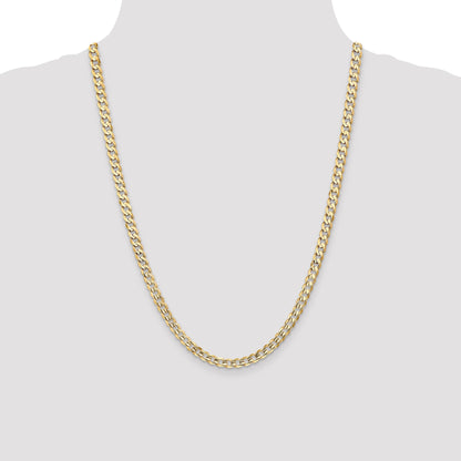 14K Yellow Gold 24 Inch 5.25mm Open Concave Curb With Lobster Clasp Chain Necklace