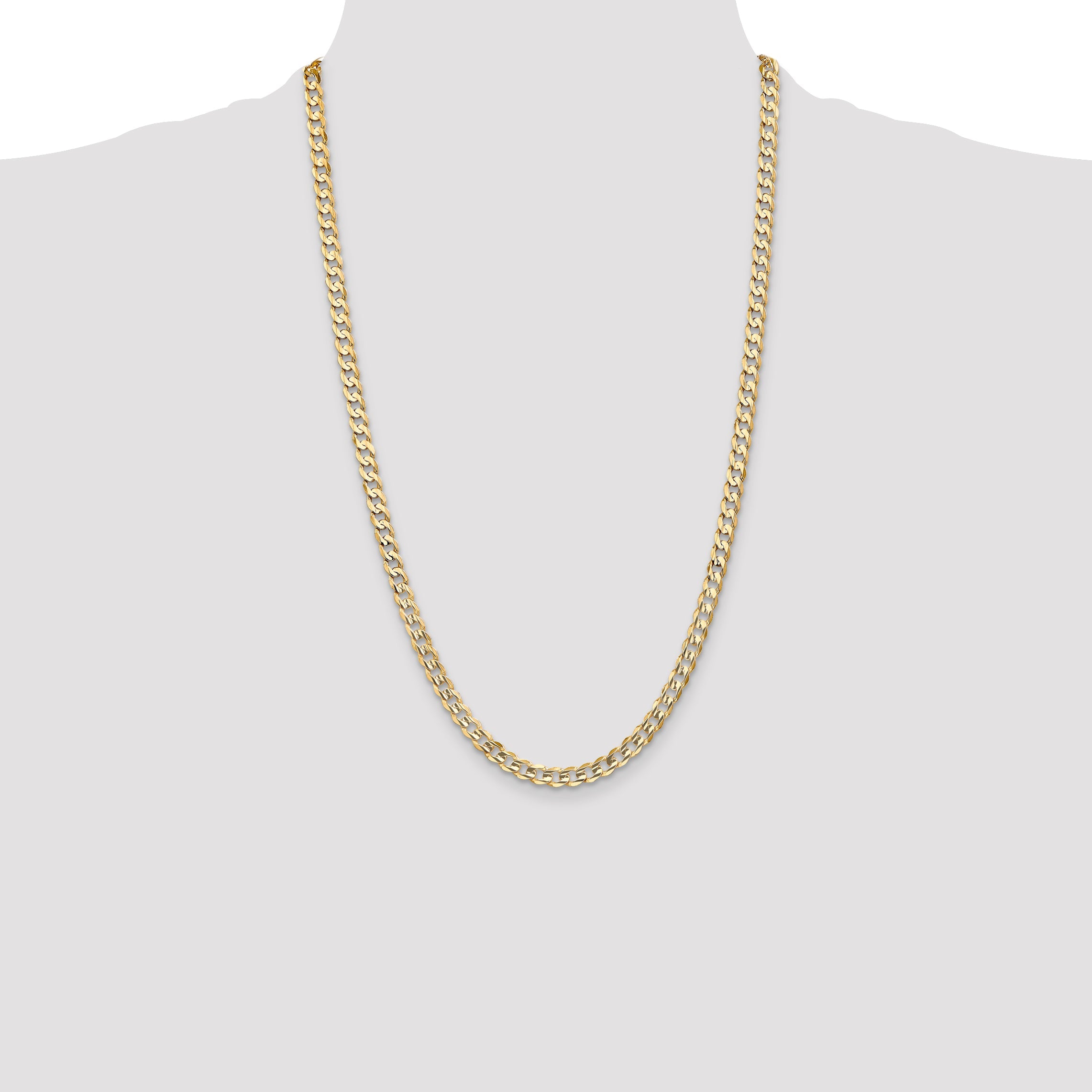 14K Yellow Gold 26 Inch 5.25mm Open Concave Curb With Lobster Clasp Chain Necklace