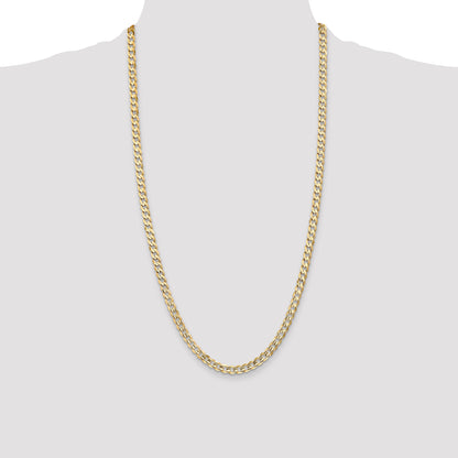 14K Yellow Gold 28 Inch 5.25mm Open Concave Curb With Lobster Clasp Chain Necklace