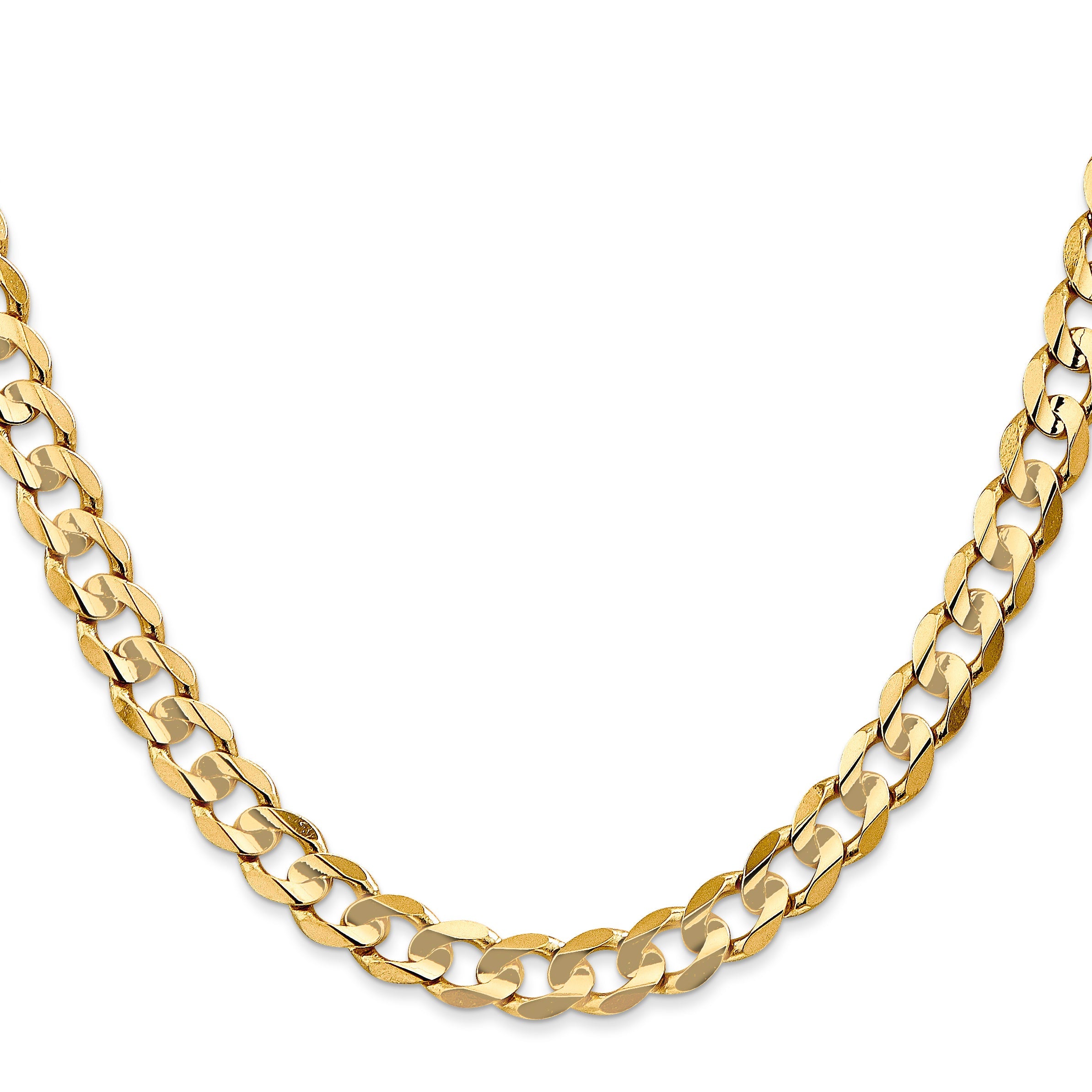 14K Yellow Gold 24 Inch 6.75mm Open Concave Curb With Lobster Clasp Chain Necklace