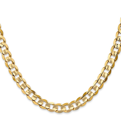 14K Yellow Gold 20 Inch 6.75mm Open Concave Curb With Lobster Clasp Chain Necklace
