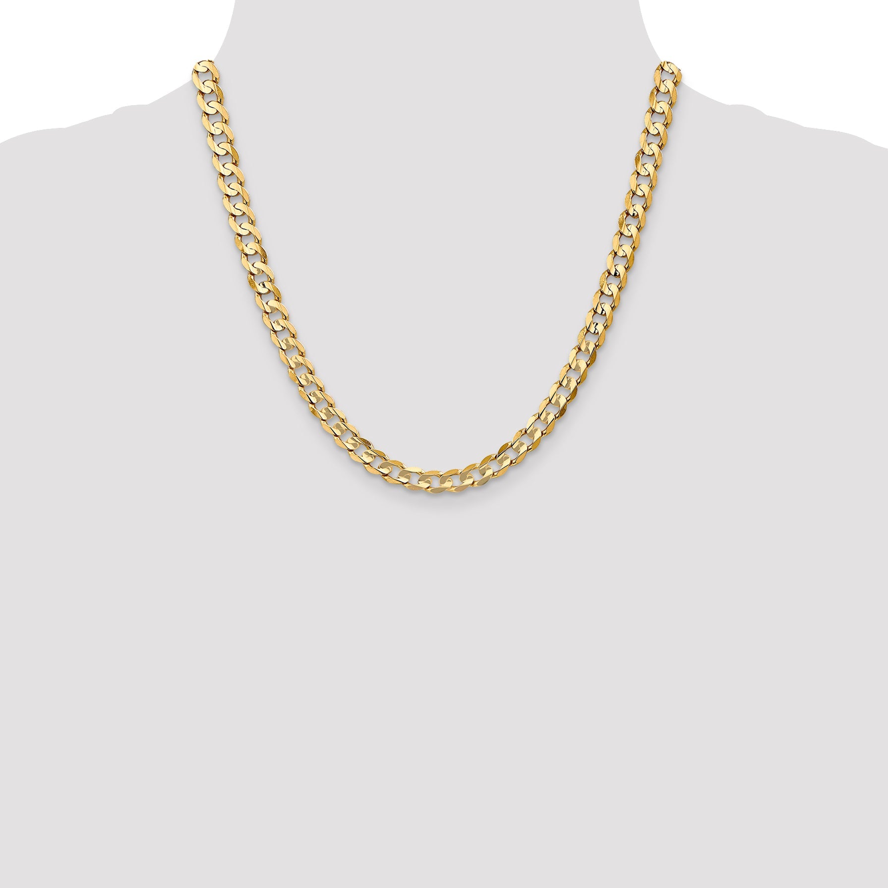 14K Yellow Gold 20 Inch 6.75mm Open Concave Curb With Lobster Clasp Chain Necklace