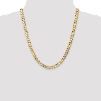14K Yellow Gold 22 Inch 6.75mm Open Concave Curb With Lobster Clasp Chain Necklace