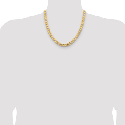14K Yellow Gold 20 Inch 8.5mm Open Concave Curb With Lobster Clasp Chain Necklace