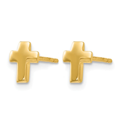 14K Yellow Gold Polished Cross Post Earrings