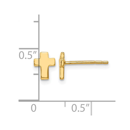 14K Yellow Gold Polished Cross Post Earrings