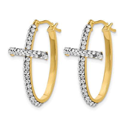 14K Yellow Gold Crystals From Swarovski Polished Cross Hoop Earrings