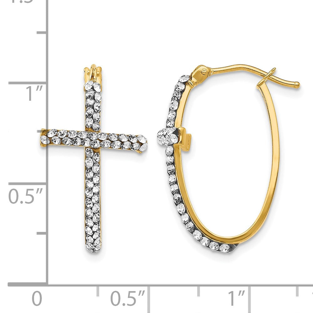 14K Yellow Gold Crystals From Swarovski Polished Cross Hoop Earrings