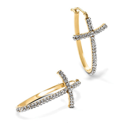 14K Yellow Gold Crystals From Swarovski Polished Cross Hoop Earrings