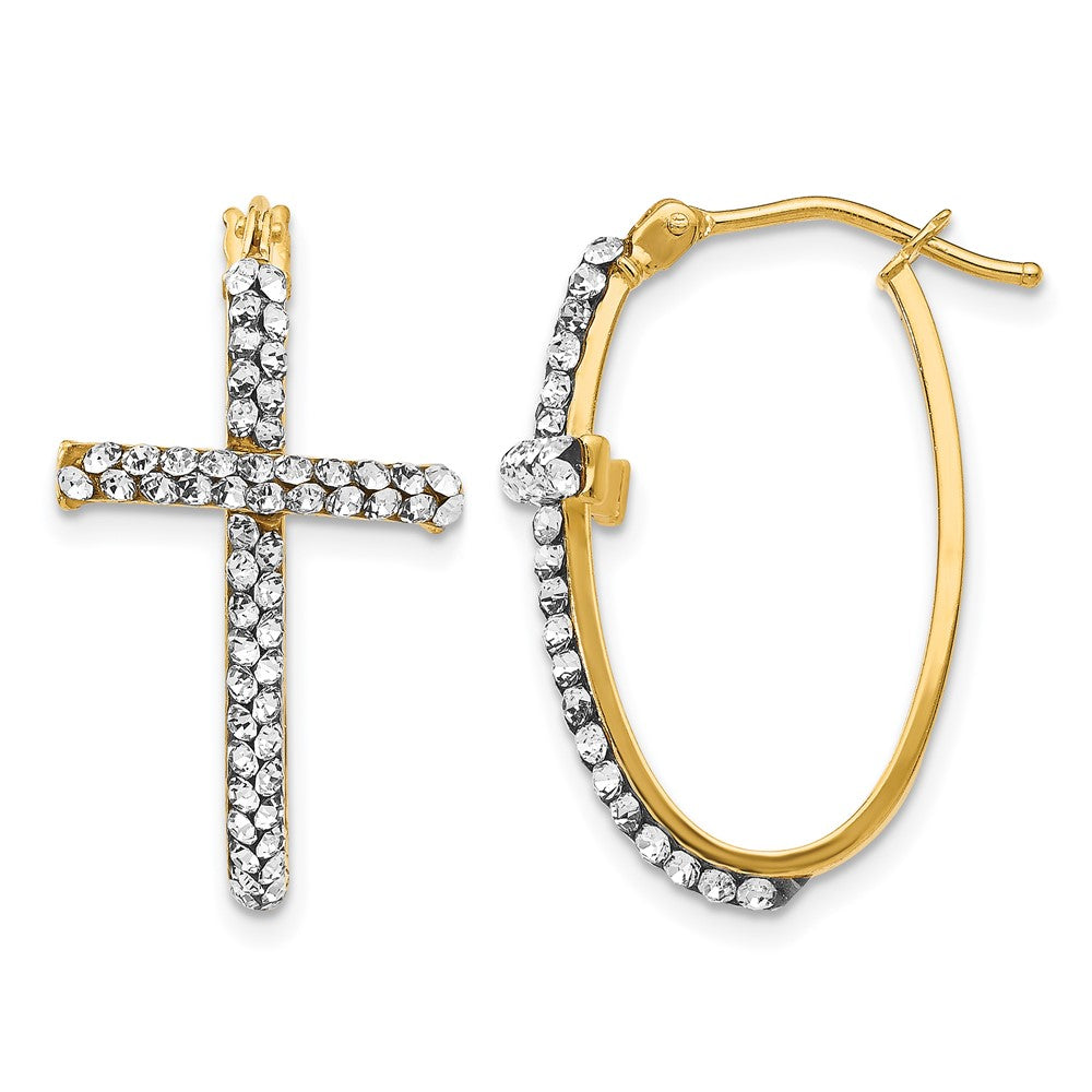 14K Yellow Gold Crystals From Swarovski Polished Cross Hoop Earrings