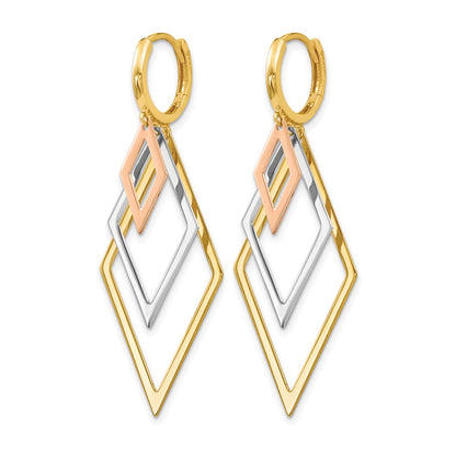14K Tri-Color Dangle Hoop Earrings