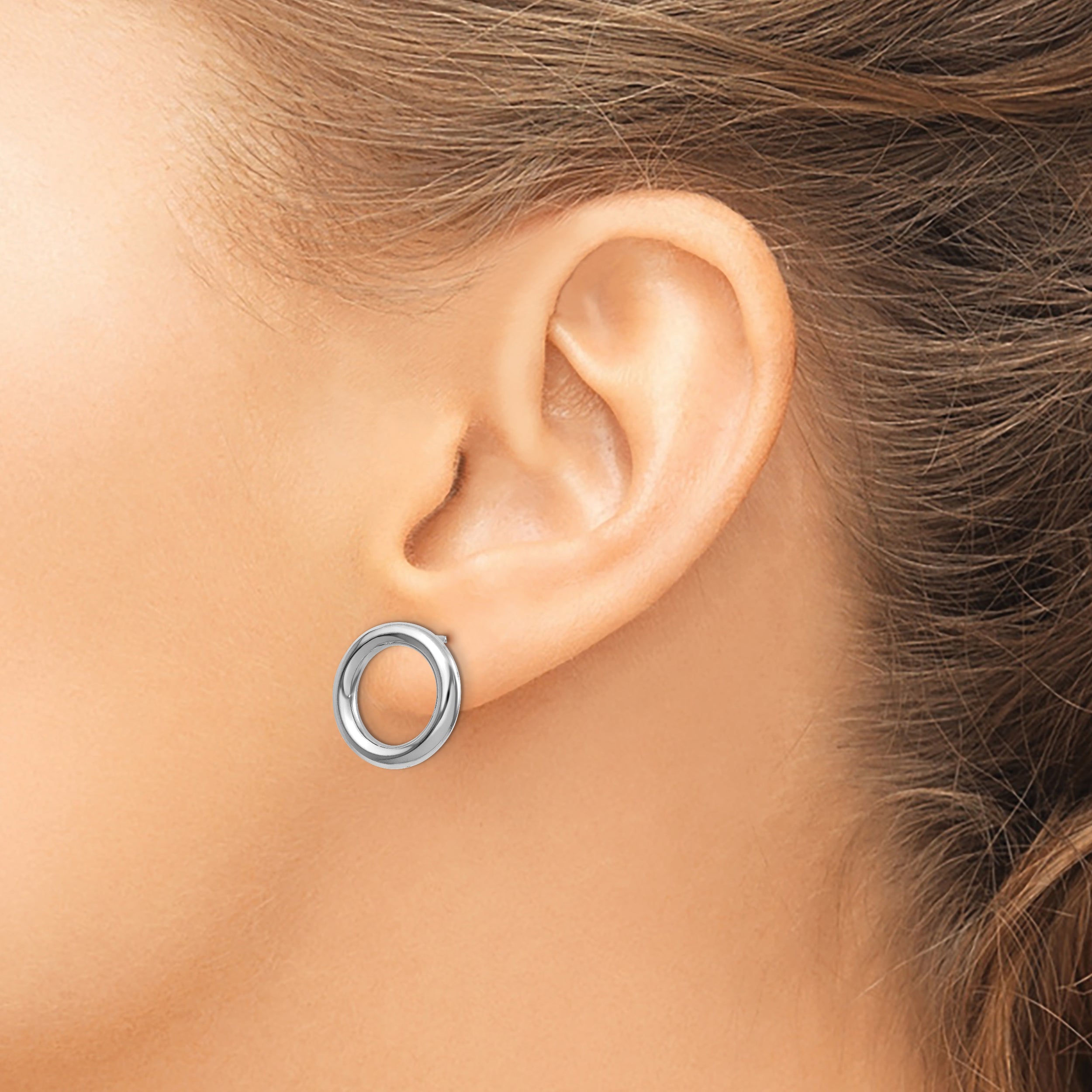 14K White Gold Polished Circle Post Earrings