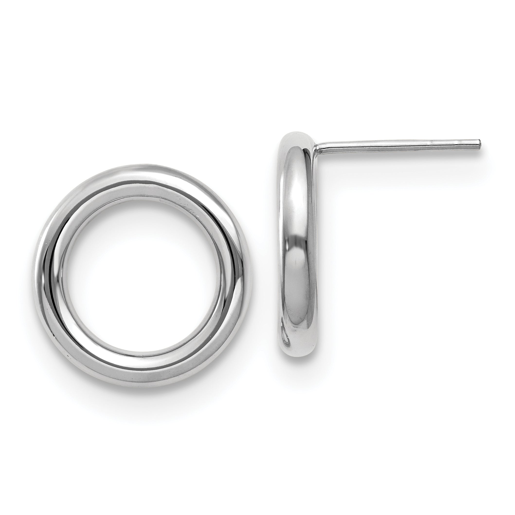 14K White Gold Polished Circle Post Earrings