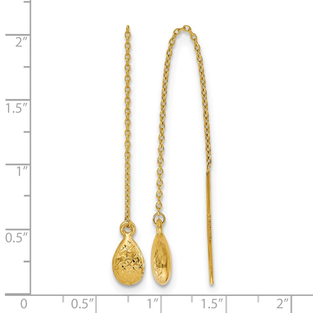 14K Yellow Gold Polished And Textured Tear Drop Threader Earrings