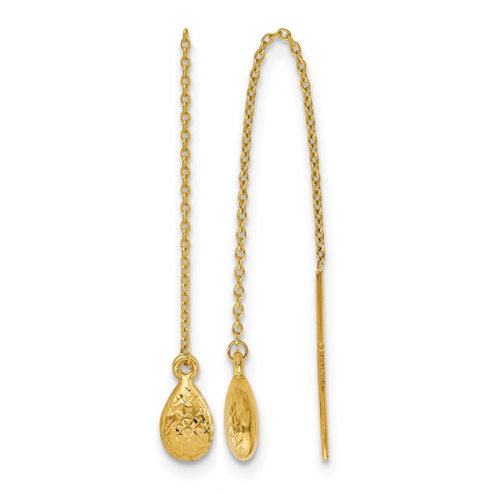 14K Yellow Gold Polished And Textured Tear Drop Threader Earrings