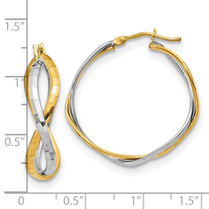 14K Yellow & Rhodium With Polished Criss Cross Hoop Earrings