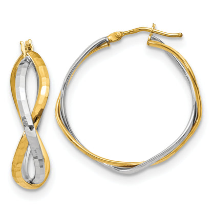 14K Yellow & Rhodium With Polished Criss Cross Hoop Earrings