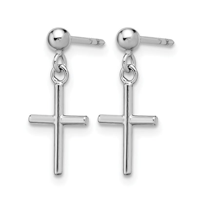 14K White Gold Cross Post Drop Earrings