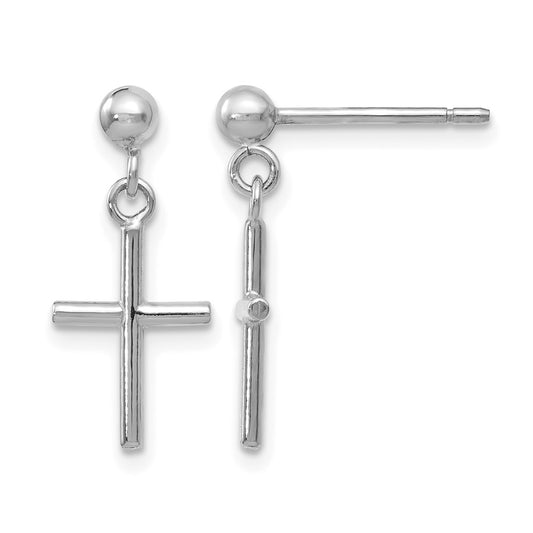 14K White Gold Cross Post Drop Earrings