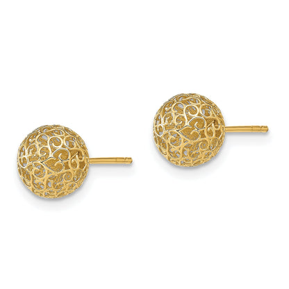 14K Yellow Gold 7.75mm Filigree Ball Post Earrings