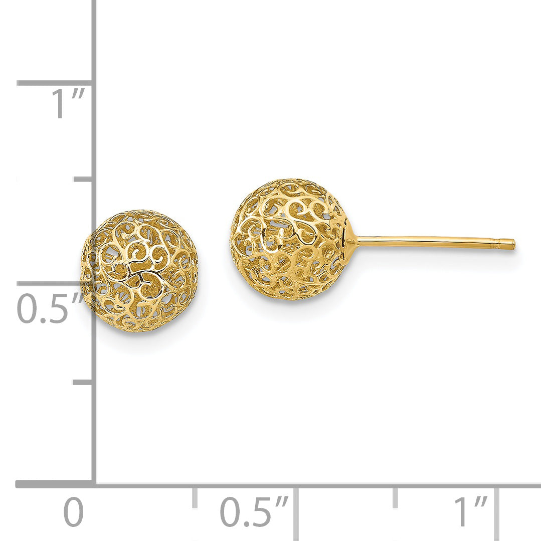 14K Yellow Gold 7.75mm Filigree Ball Post Earrings