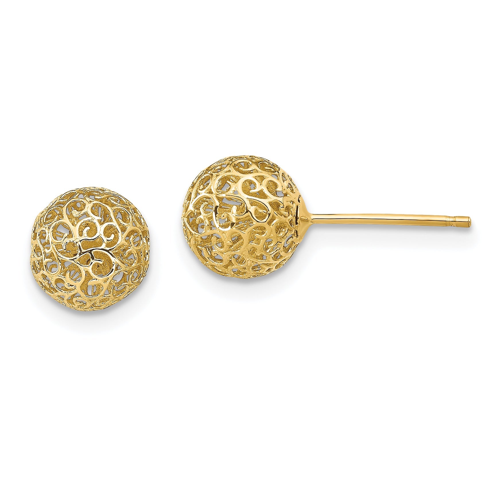 14K Yellow Gold 7.75mm Filigree Ball Post Earrings
