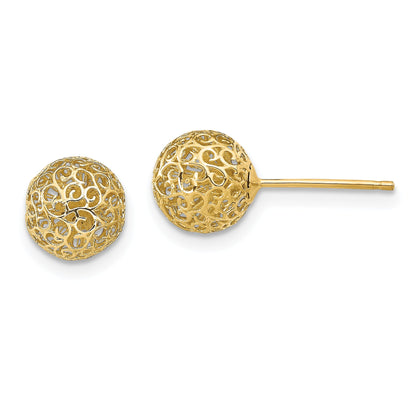 14K Yellow Gold 7.75mm Filigree Ball Post Earrings