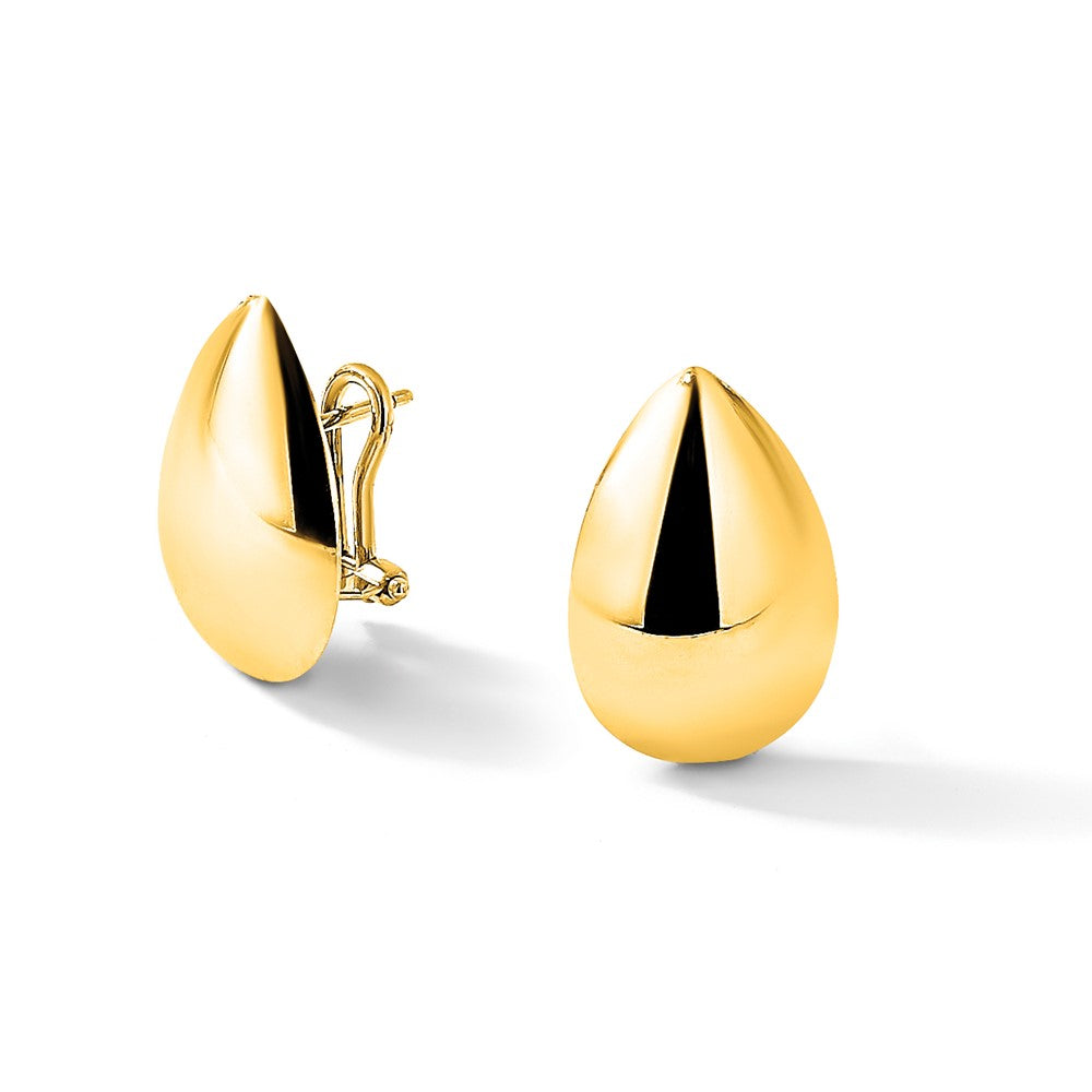 14K Yellow Gold Polished Teardrop Omega Back Earrings