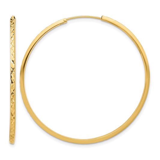 14K Yellow Gold Diamond Cut Endless Hoop Earrings