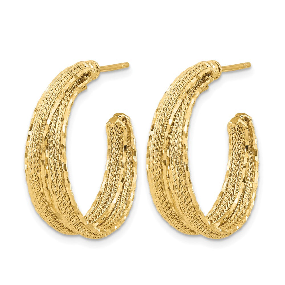 14K Yellow Gold Diamond Cut And Textured Post Hoop Earrings