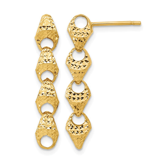 14K Yellow Gold Diamond Cut Fancy Link Drop Post Earrings