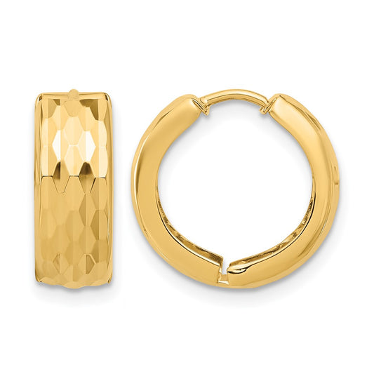 14K Yellow Gold Diamond Cut Hinged Huggie Earrings