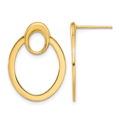 14K Yellow Gold Polished Oval Drop Post Earrings