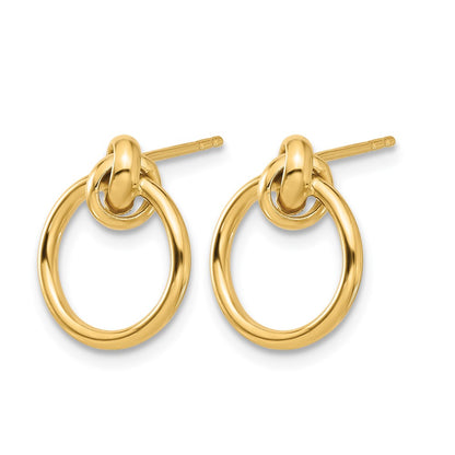 14K Yellow Gold Polished Knot Circle Drop Post Earrings