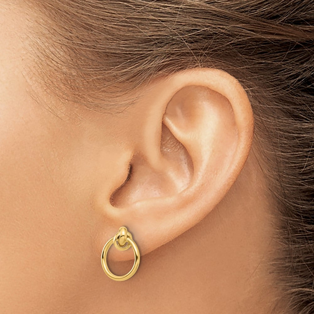 14K Yellow Gold Polished Knot Circle Drop Post Earrings