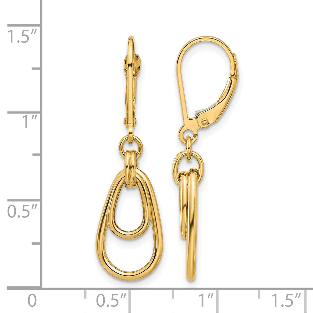 14K Yellow Gold Polished Teardrop Dangle Leverback Earrings