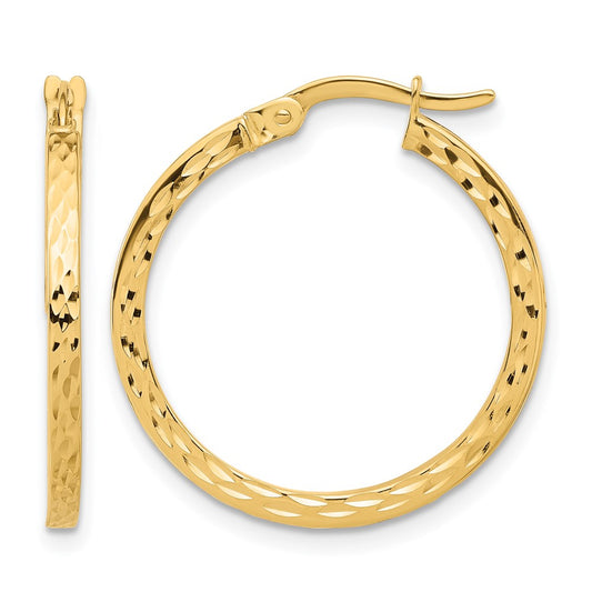 14K Yellow Gold Diamond Cut Hoop Earrings