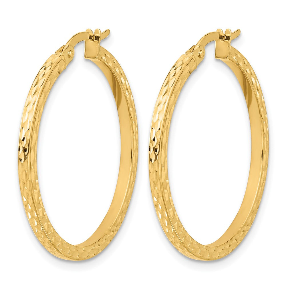 14K Yellow Gold Diamond Cut Hoop Earrings