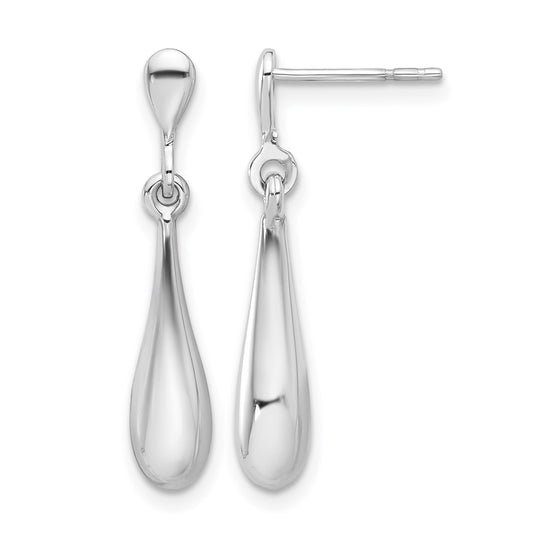 14K White Gold Polished Teardrop Post Dangle Earrings